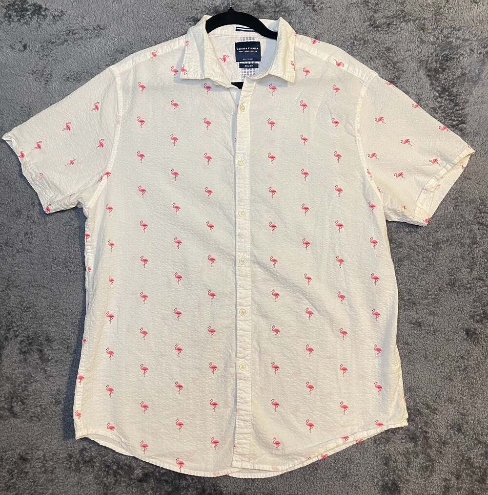 Denim & Flower Ricky Singh Flamingo Print Short Sleeve Shirt Size 42